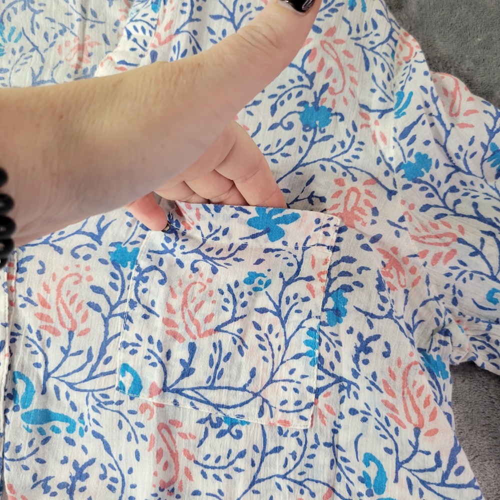 Old Navy‎ Womens Small White Pink Blue Floral Print Long Sleeve Top Vibes - Picture 6 of 10